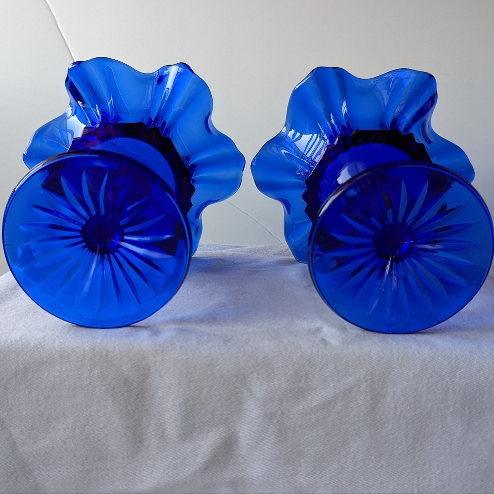 Vintage Fenton Vulcan Cobalt Blue Handmade Crimped Rim Compote Candy Dish - 2 - Picture 4 of 16